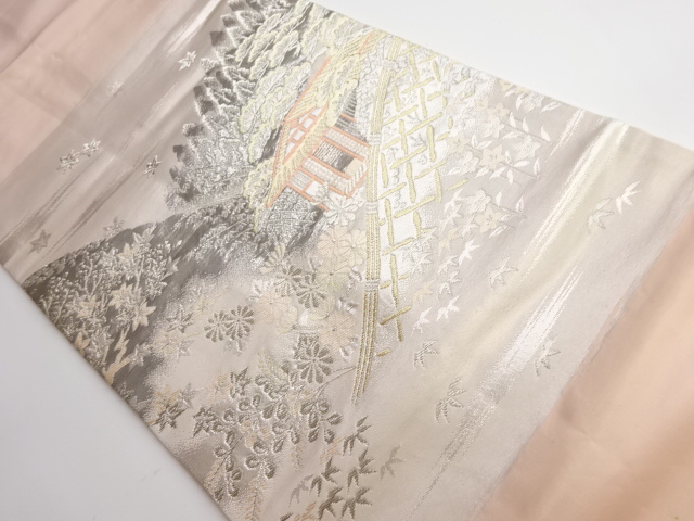 リサイクル　プラチナ二重箔　京名所光悦寺模様織り出し名古屋帯